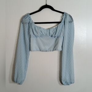 Babydoll top with Lantern Sleeves, Sweetheart Neckline and Swiss Dots Size Med